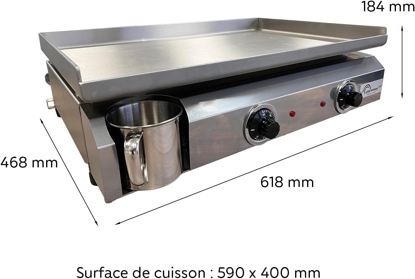 etezen - Plancha électrique 2 zones inox 3000W, 60x40cm - 8679