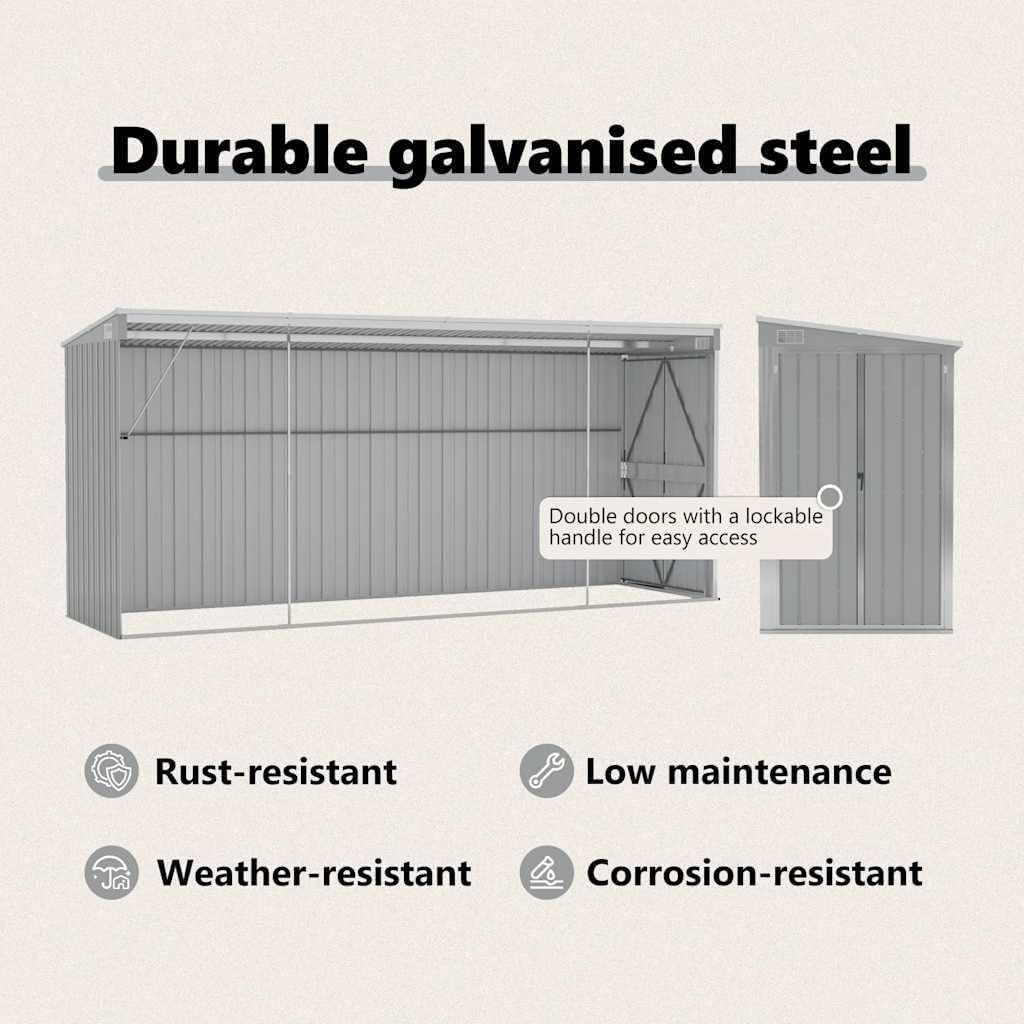 etezen Abri de Jardin Mural Gris 118x382x178 cm Acier galvanisé,Structures extérieures, Cabanes & abris de Jardin,316230