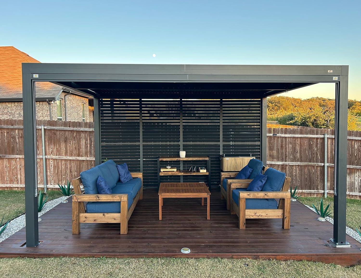 etezen - pergola bioclimatique - 4,24x3,3m - alu, persienne fixes, gris