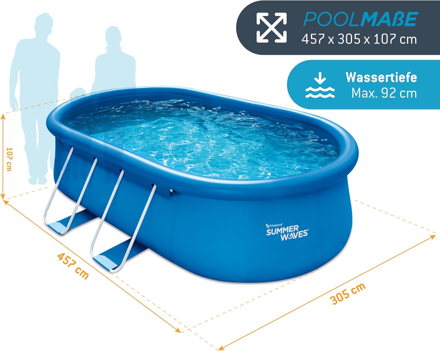 etezen Quick Up Kit complet de piscine - Ovale - 457 x 305 x 107 cm - Bleu - Piscine hors-sol et piscine avec pompe à filtre, échelle, tapis de sol et bâche