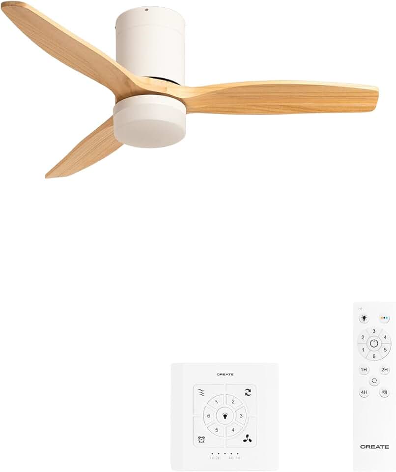 etezen - Ventilateur plafond WindCalm - Ø112cm - lumière LED, pales bois, télécommande, 40W, été-hiver, 3 températures, 