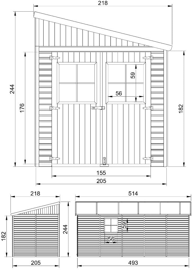 Abri de Jardin en Bois Naturel (avec paroi latérale) Plus Les PLANCHERS IMPRÉGNÉ- Stockage extérieur avec fenêtres- H244x218x514 cm/10 m2- Atelier Rangement Outils et vélos- etezen M341A+M341G