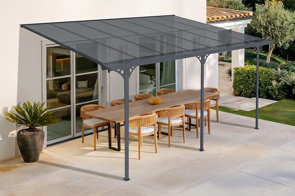 etezen - pergola adossée KLEO - 435x300 cm - alu, toit polycarbonate, résistant UV, gris anthracite KLEO