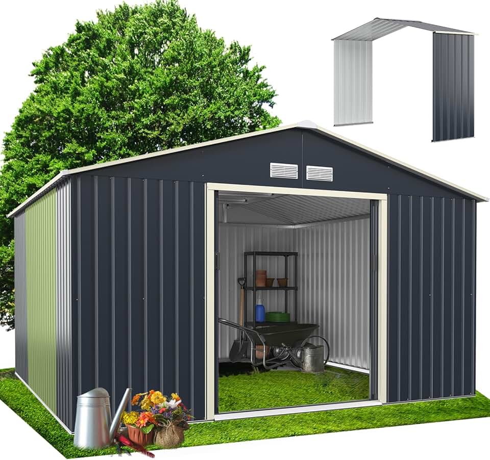 etezen - abri de jardin métal - 340x319x210cm - 10m², porte coulissante, abri extension, résistant intempéries