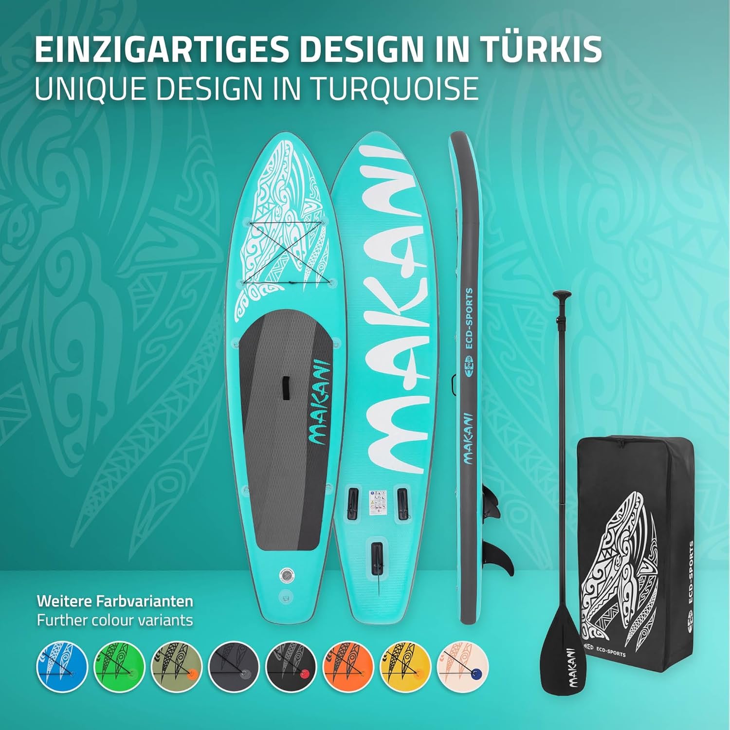 etezen - Stand Up Paddle Board - 305/308/320/380 cm - PVC, jusqu’à 150 kg, 10/15 cm, sac, pompe