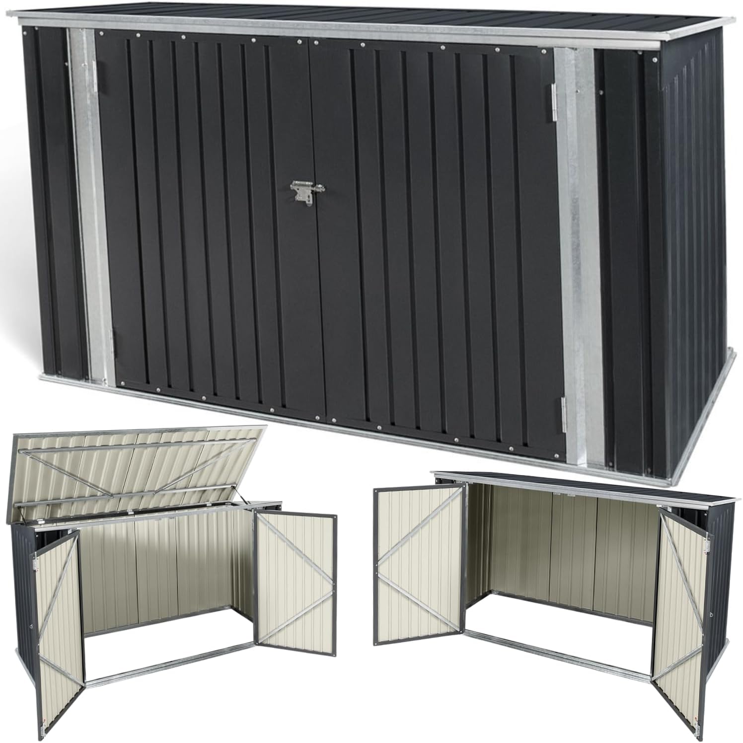 etezen - Abri de jardin métal 210x105x130cm - toit ouvrant, double porte, rangement vélos
