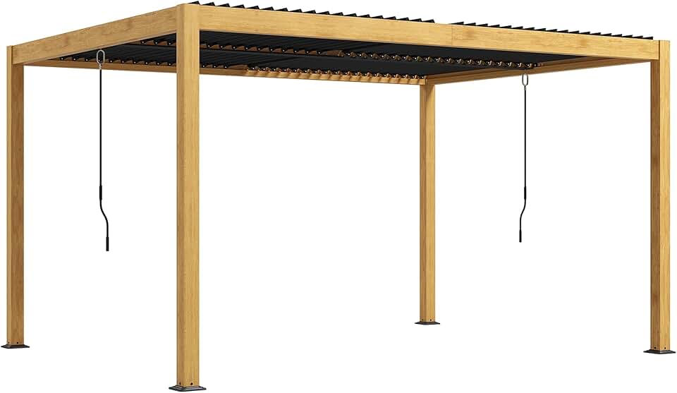 etezen - pergola bioclimatique aluminium 3x4m, lames orientables, noir effet bois