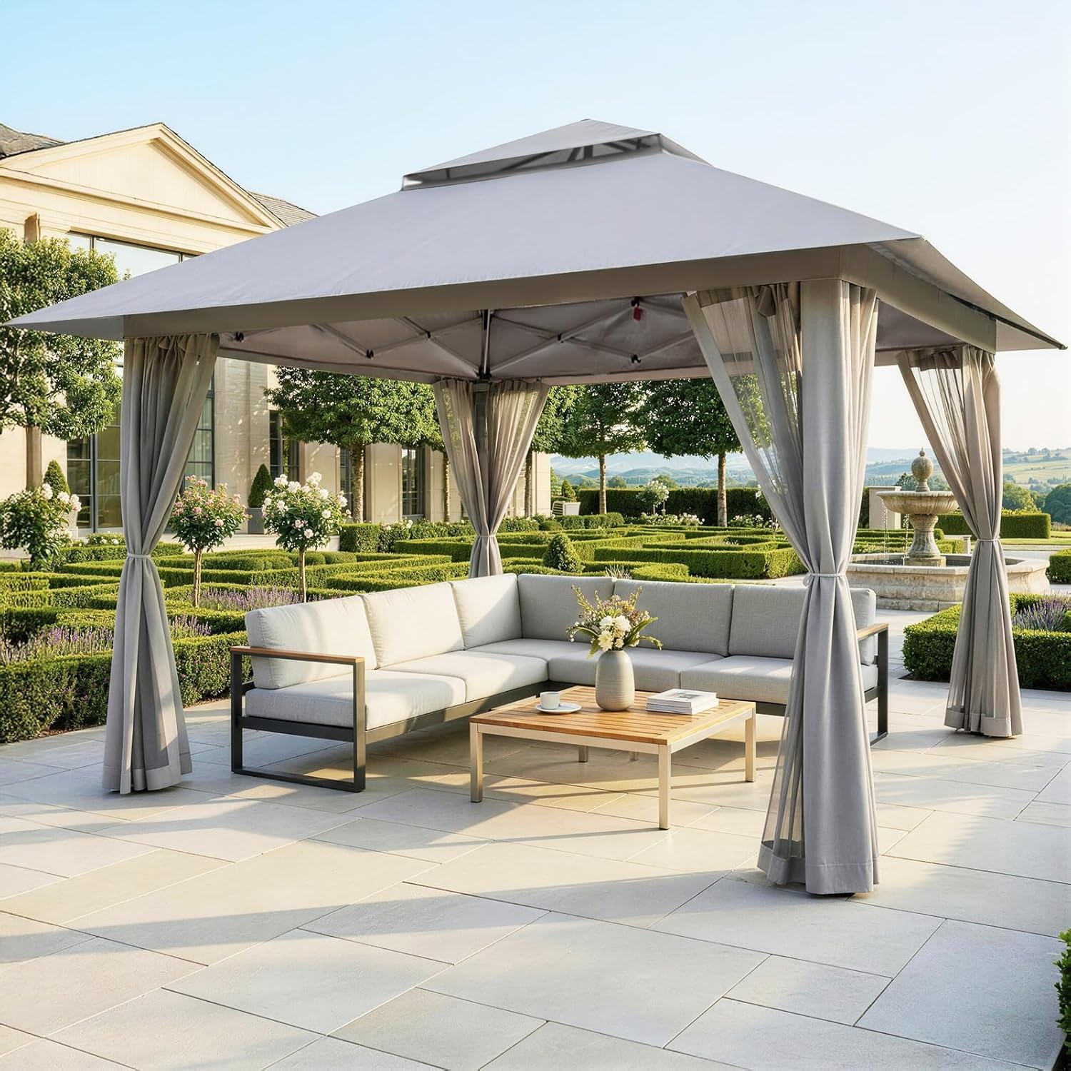 etezen - tonnelle jardin pop up - 4x4 m - double toit, côtés maille, hauteur réglable