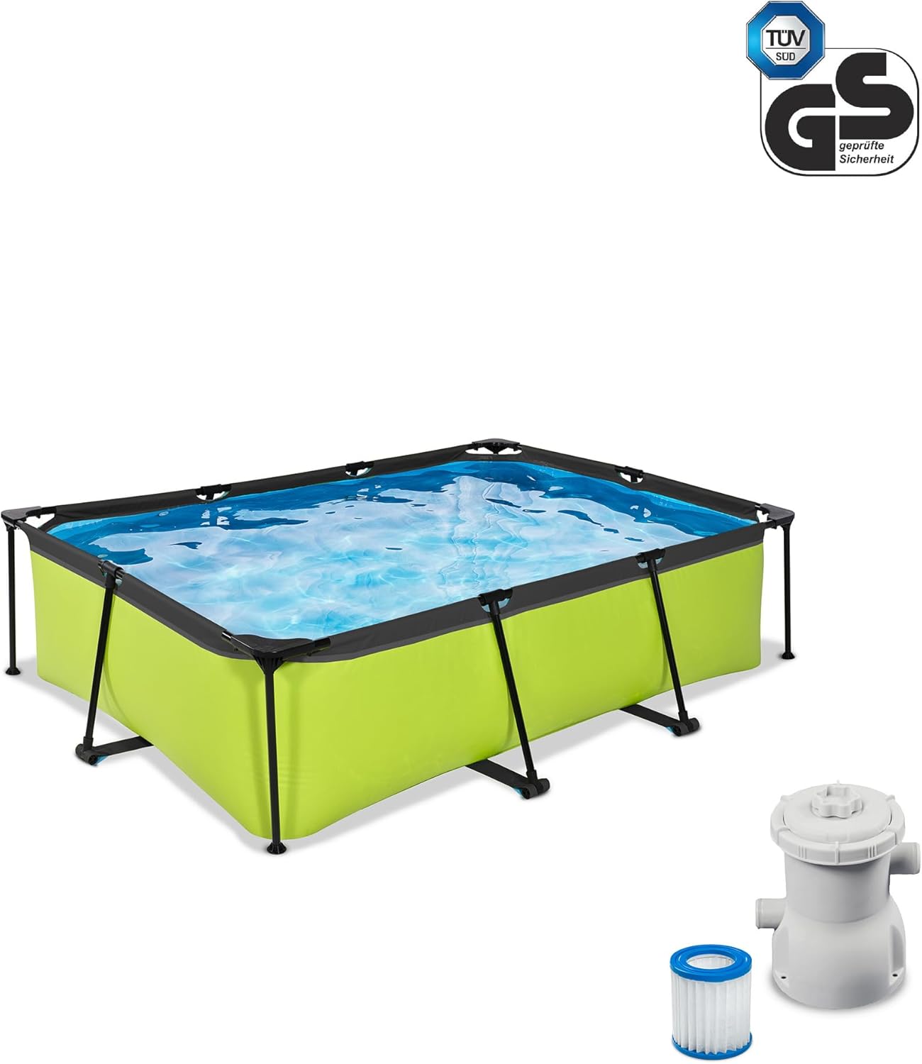 etezen Piscine Tubulaire Lime - 220x150x65cm - Piscine Hors Sol Rectangulaire avec Pompe Filtrante à Cartouche - Entrée Basse - Idéal pour Les Jeunes Enfants - Cadre Stable - Design Unique - Vert