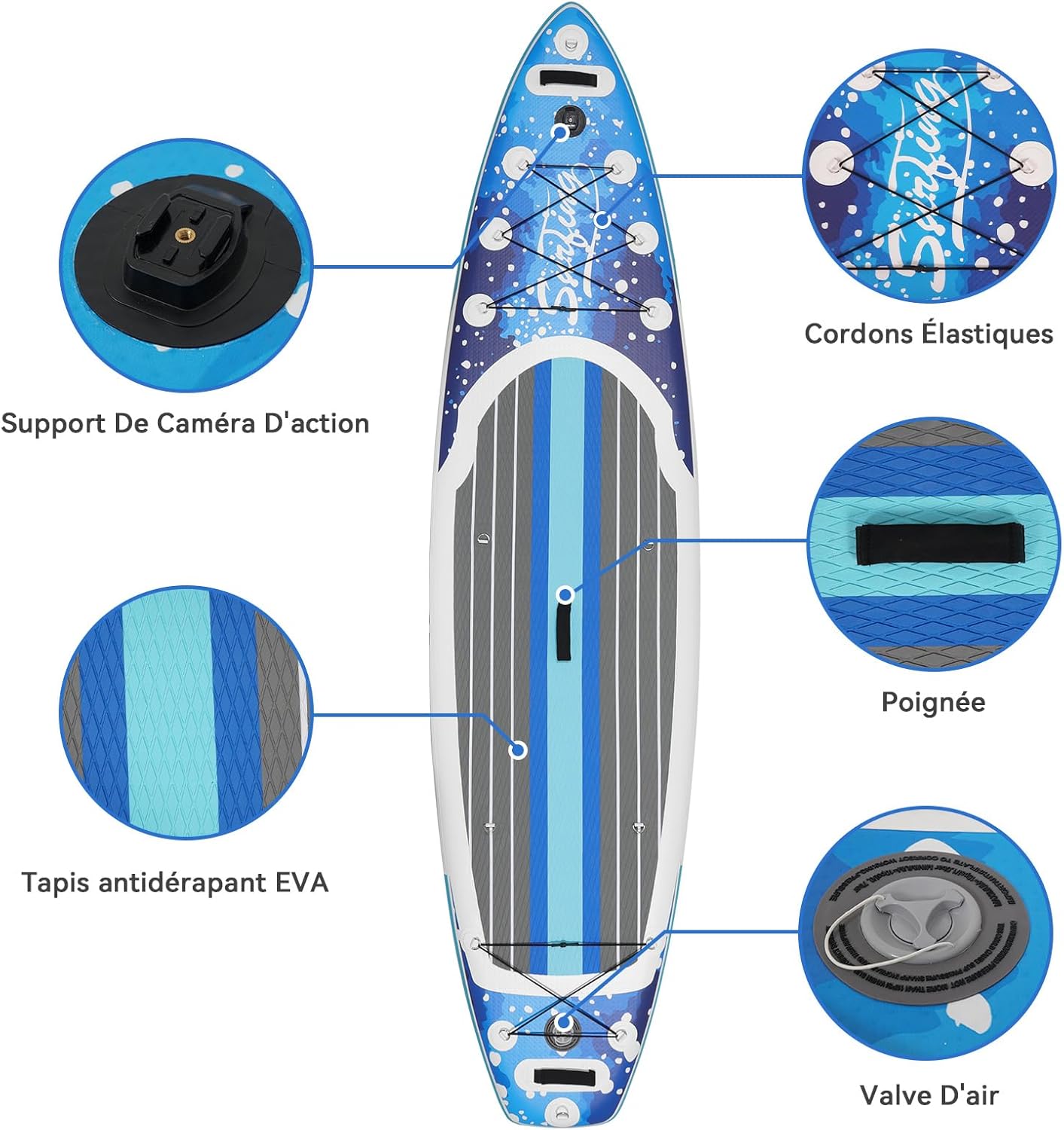 etezen - Paddle gonflable 320/335cm - 2 personnes, siège kayak, jusqu'à 150kg