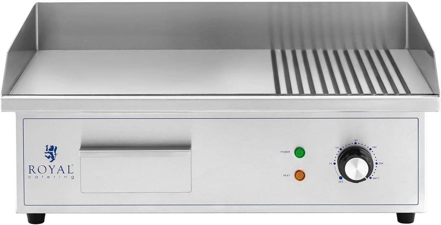 etezen - Plancha électrique professionnelle - 548x350 mm - 3000 W, plaque lisse et rainurée - RCPG42-M