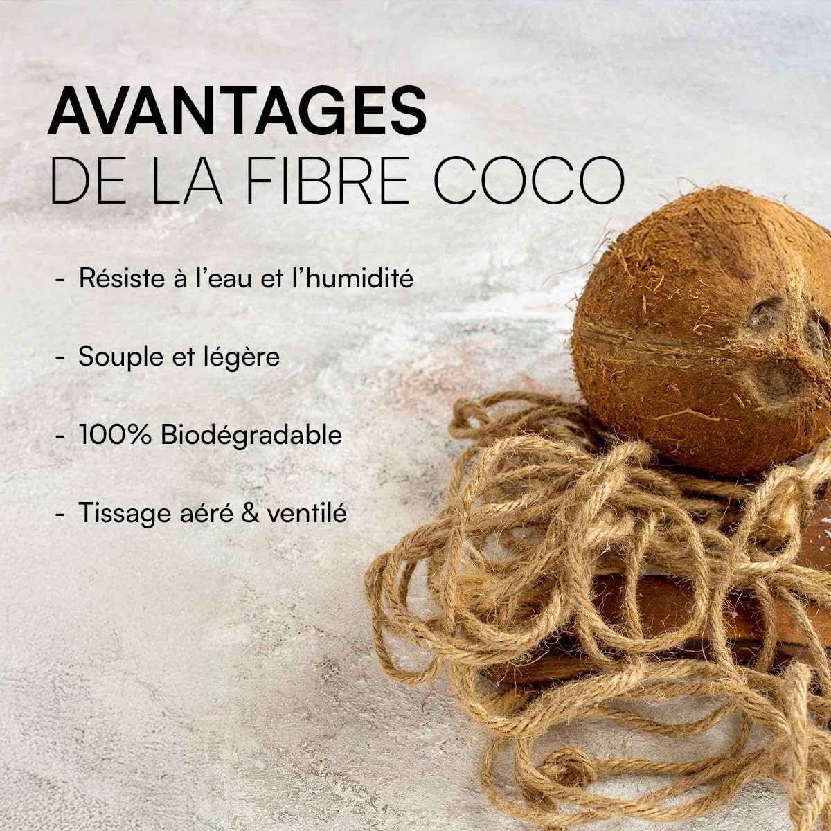Toile d'ombrage - fibre coco rectangulaire 4x4m, écologique, solaire