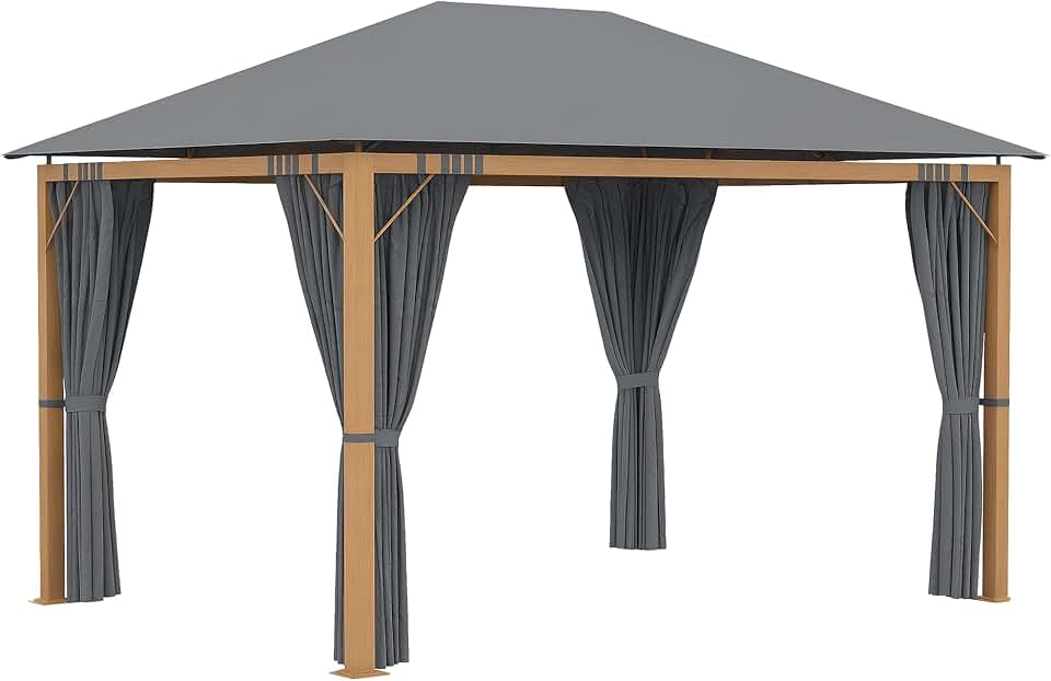 etezen - Tonnelle aluminium pavillon 4x3m rideaux toit polyester