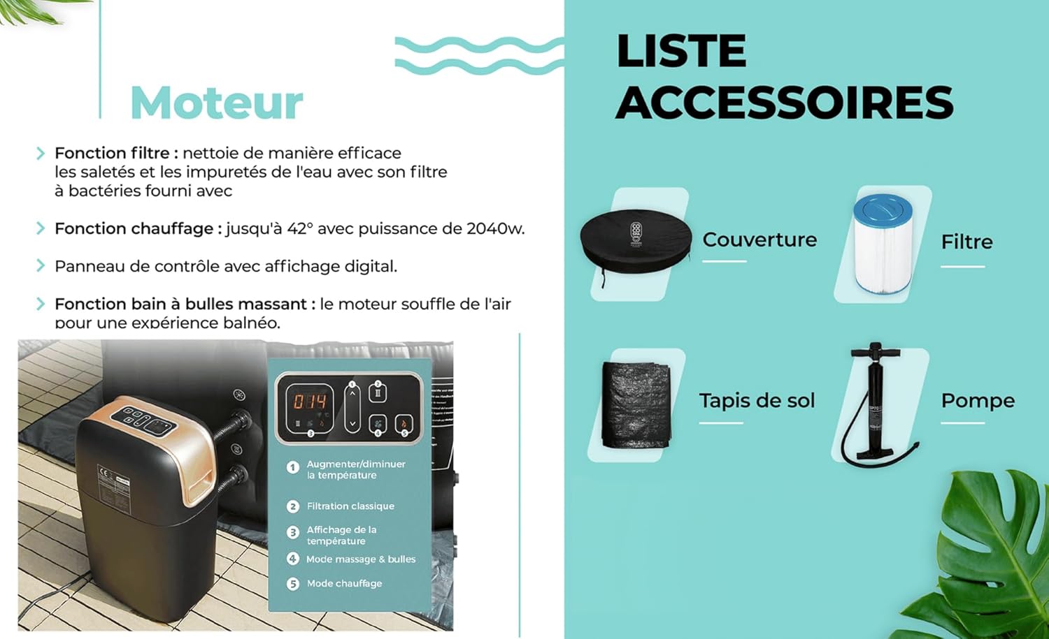 etezen Nordik Spa Gonflable - 150 cm de diamètre - 800 litres - Moteur 2240 W - 2 à 4 Personnes - Massage 140 Jets