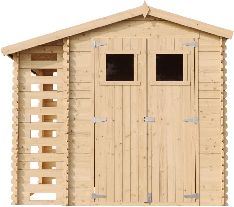 Abri de Jardin en Bois et Range bûches extérieur - Stockage extérieur I206xL272xH218 cm/ 3,53 + 0,97 m2 Petit abri à Outils, Local à vélos - etezen M386