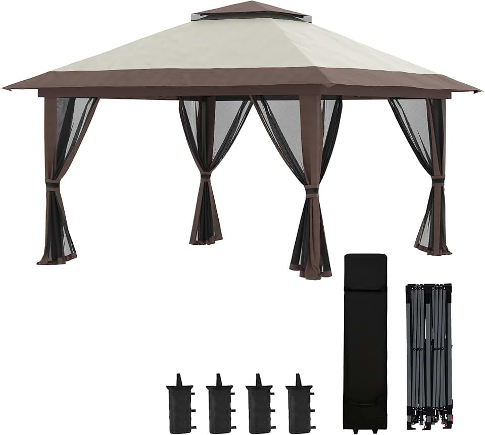 etezen - Tonnelle pop-up 4x4 m, double toit, moustiquaires, UV50+