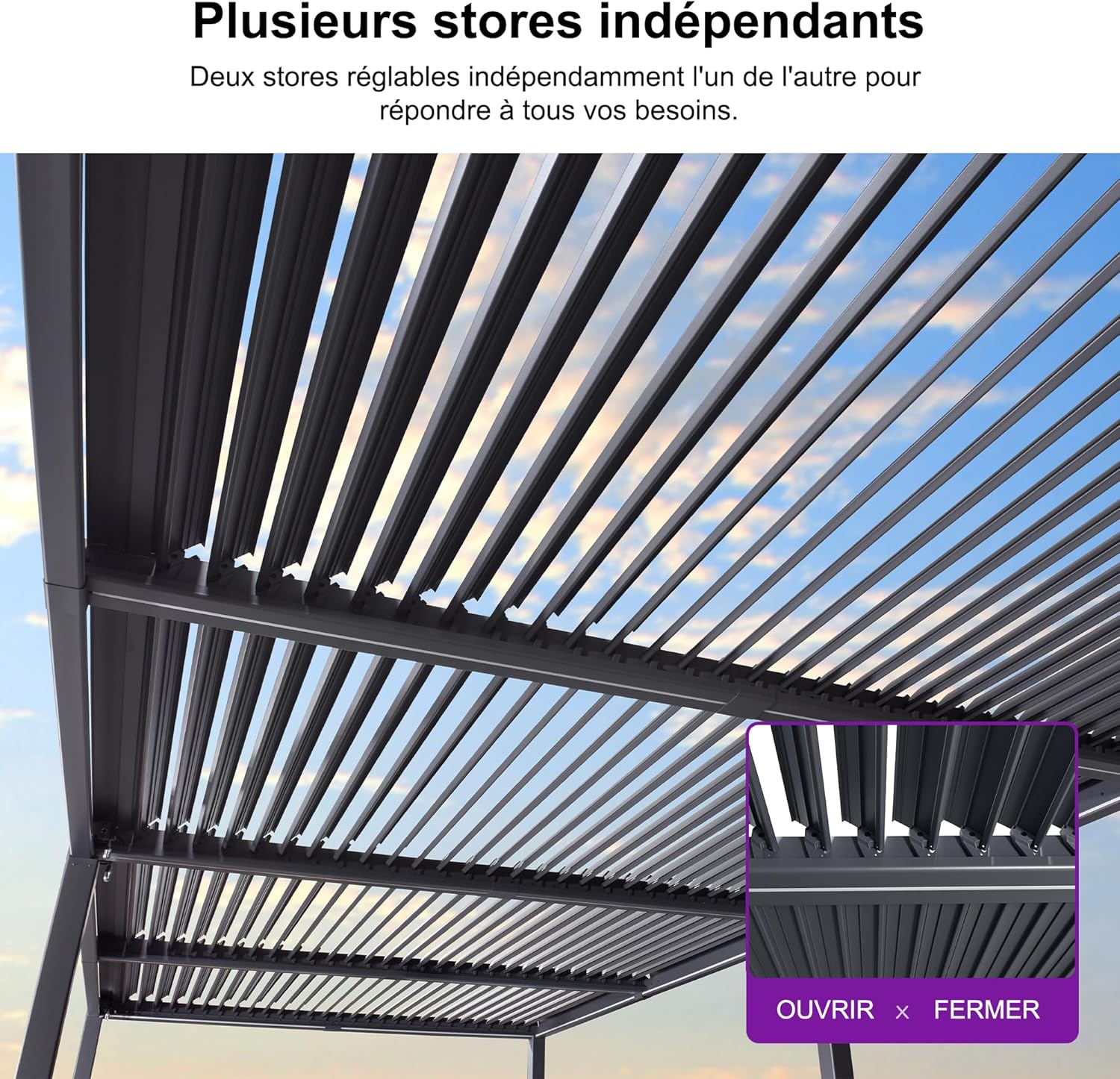 etezen - Pergola bioclimatique - 3,5x8,5m - aluminium, lames LED, étanche