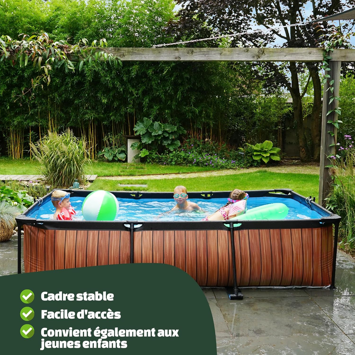 etezen Piscine Lime - 300x200x65cm - Piscine Hors Sol Rectangulaire avec Pompe Filtrante à Cartouche - Entrée Basse - Idéal pour Les Jeunes Enfants - Cadre Stable - Design Unique - Vert