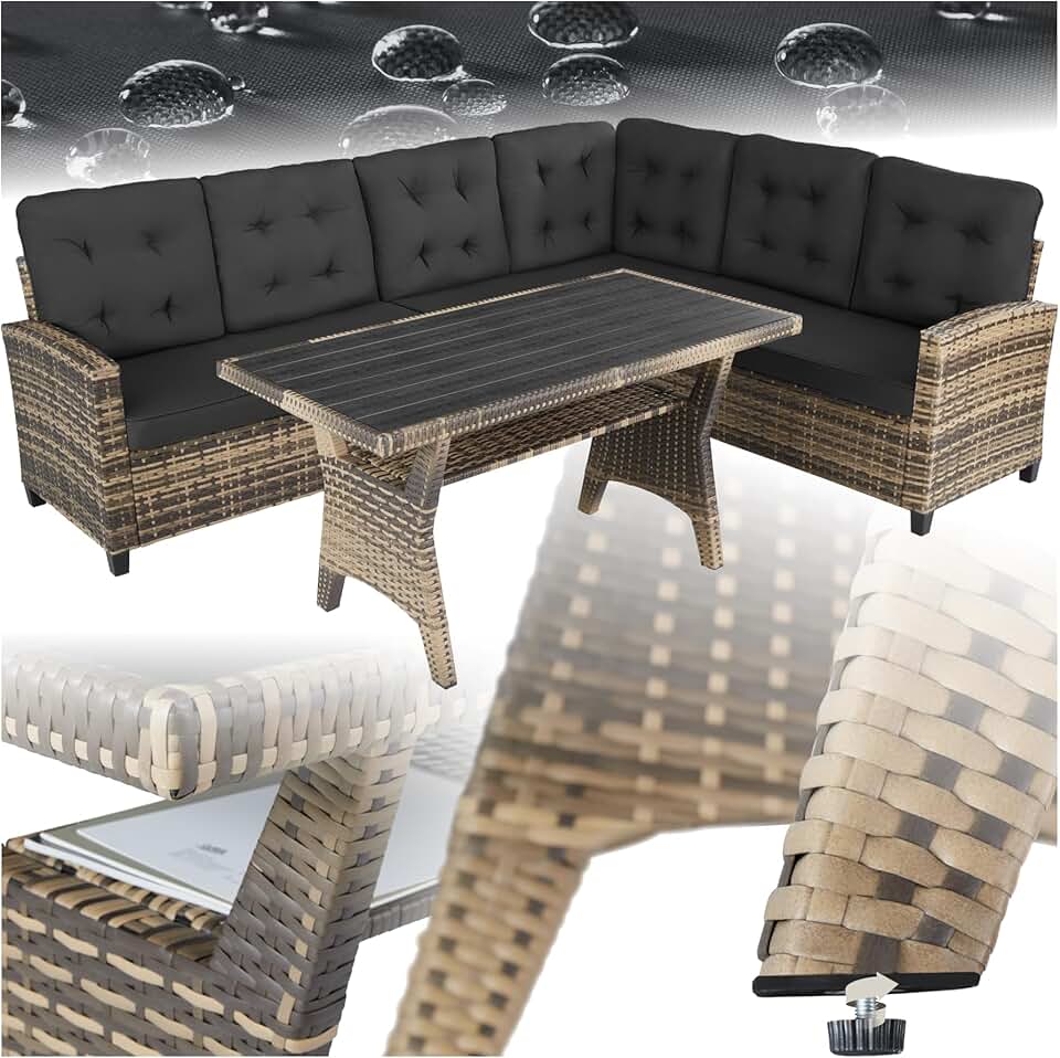 etezen - salon de jardin XXL 6 places, rotin, coussins moelleux, table