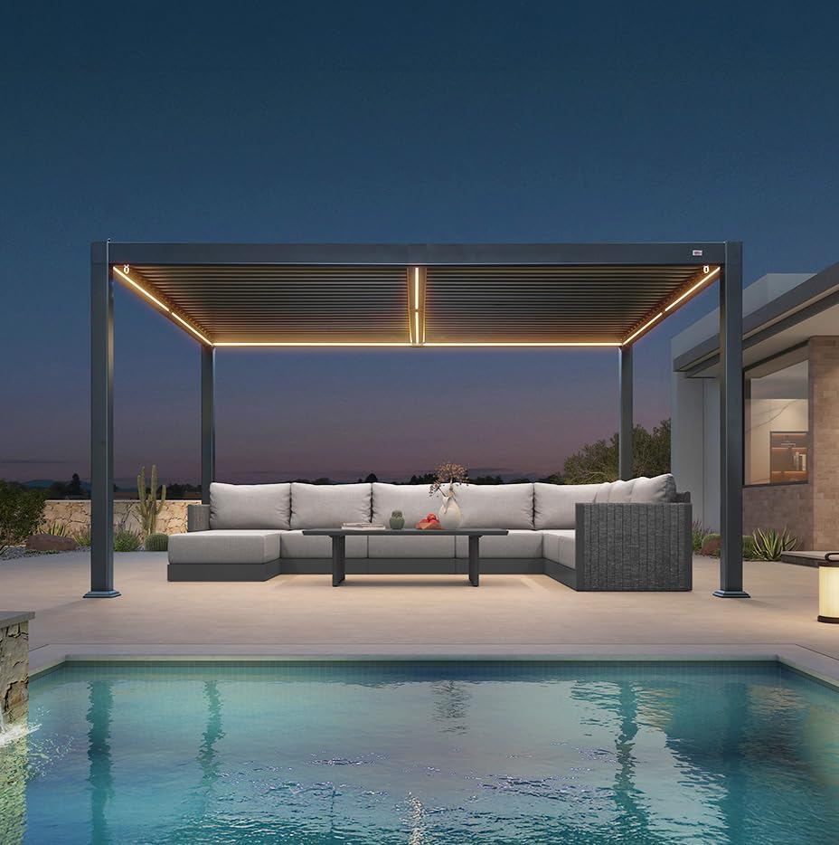 etezen - Pergola aluminium bioclimatique - 3 x 4,25 m - Lames orientables, LED, étanche