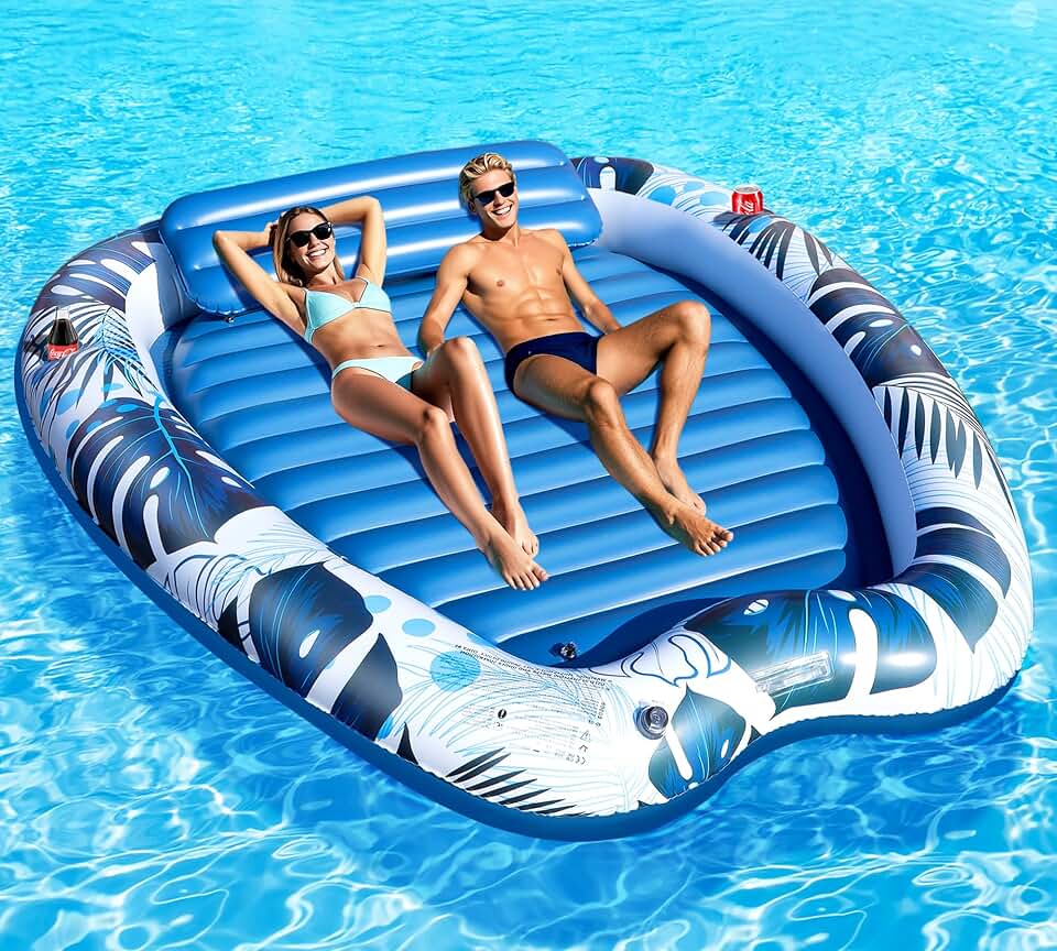 etezen - Matelas gonflable série piscine - 230x170cm - 2 porte-boissons, appui-tête, 2 personnes
