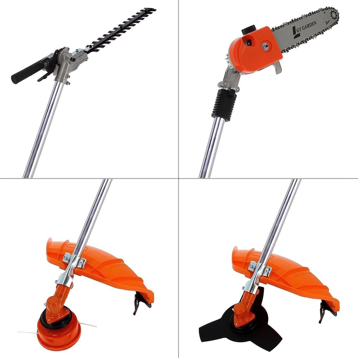 etezen - multifonction 4 en 1 thermique - 3 outils + rallonge - tronçonneuse, débroussailleuse, taille-haies