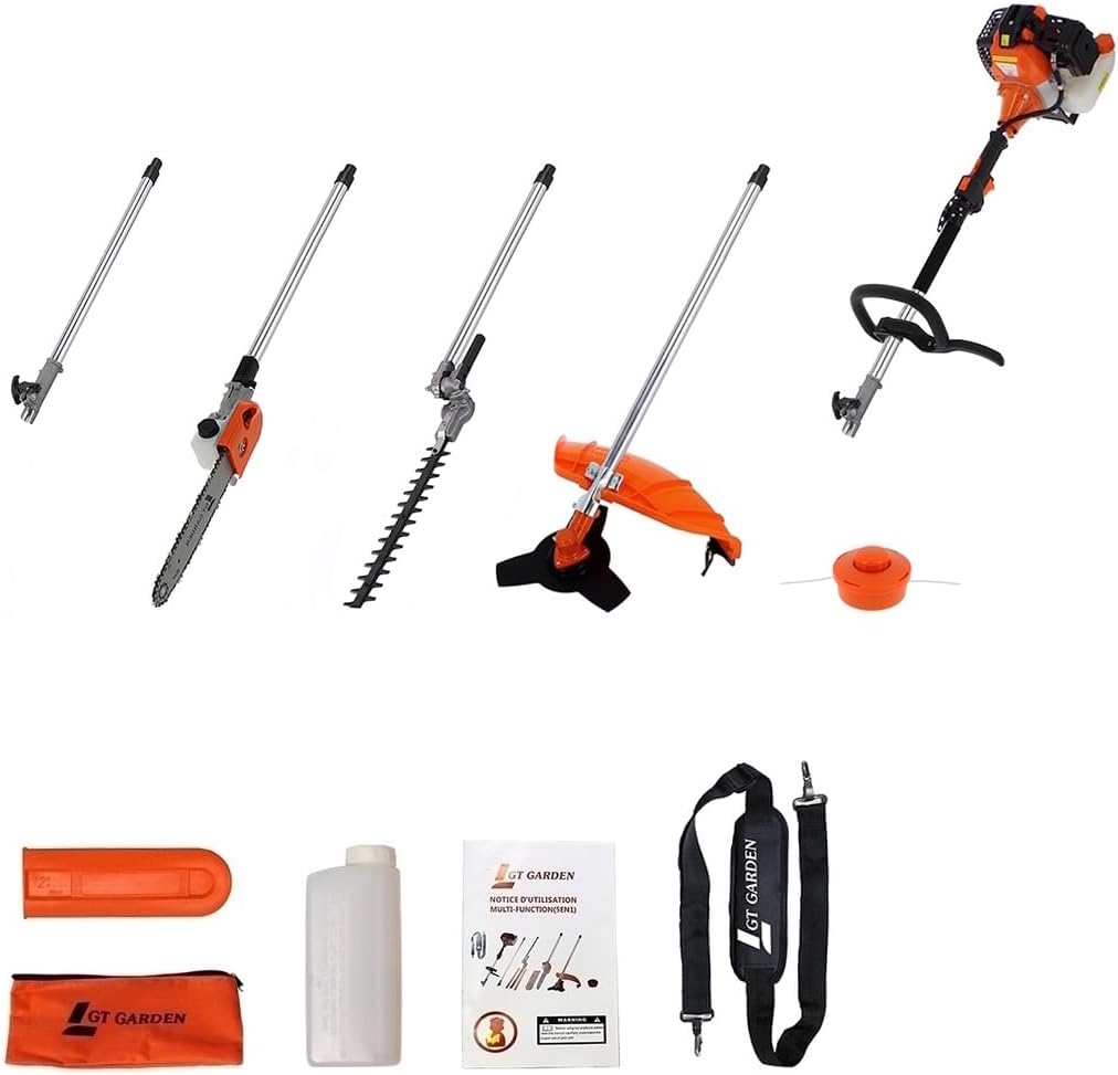 etezen - 4 en 1 thermique - multifonction - tronçonneuse, débroussailleuse, taille-haies, rallonge