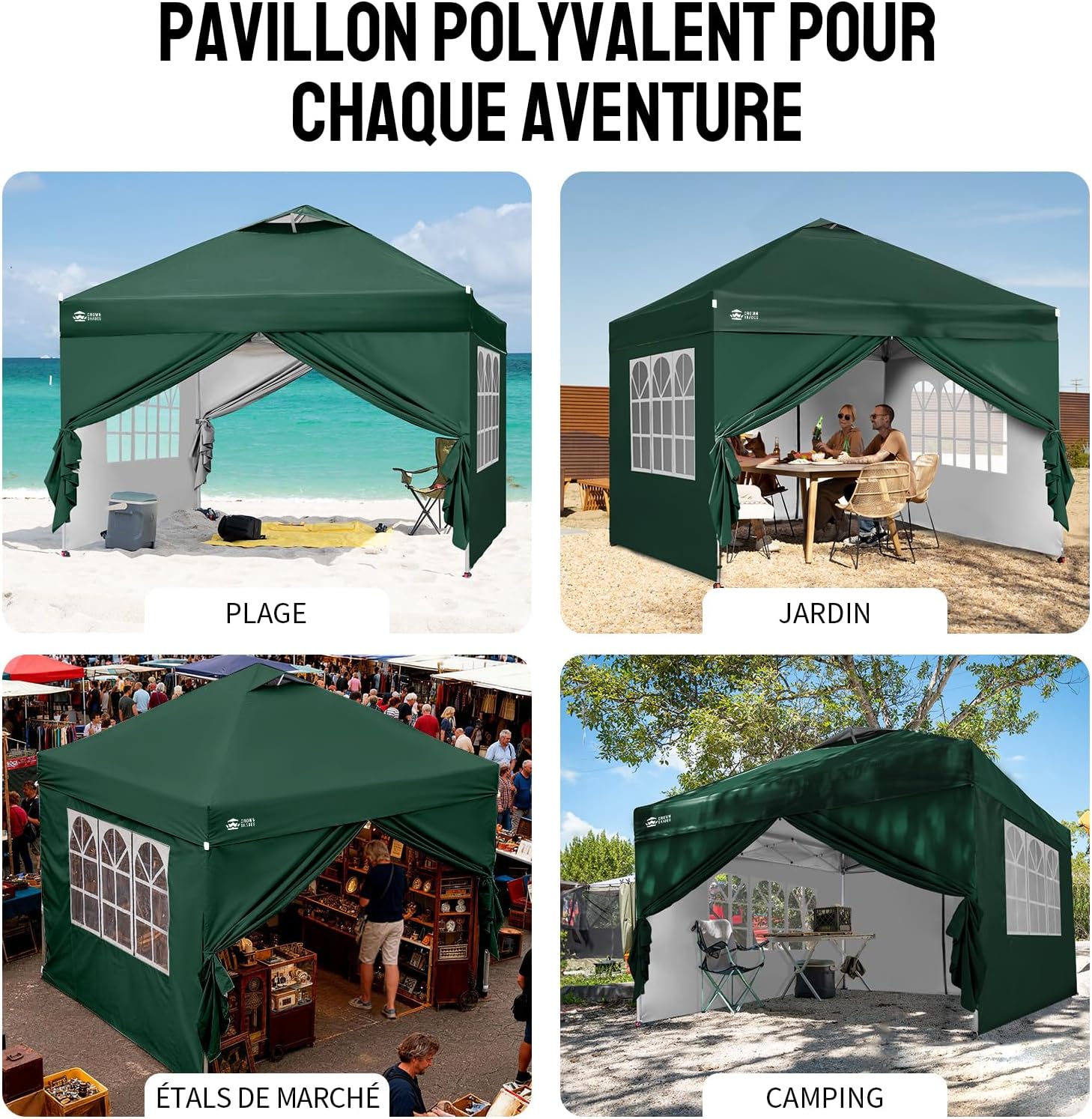 etezen Tonnelle Pliante 3x3 Imperméable, Barnum Pliant de Jardin Exterieur, Pop-Up Gazebo avec Sac de Rangement, UPF 50+, avec 4 Parois Latérales Amovible, 4 Sac de Sable, Vert Forêt