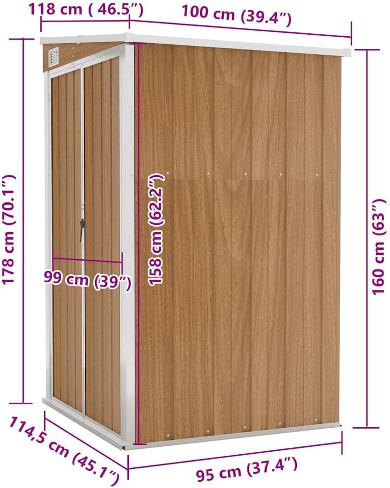 etezen Remise de Jardin Murale Marron 118x100x178 cm Acier galvanisé,Maison & Jardin, Pelouses & Jardins, Vie en extérieur, Structures extérieures, Cabanes & abris de Jardin, Brun (Poids 22.7KG)