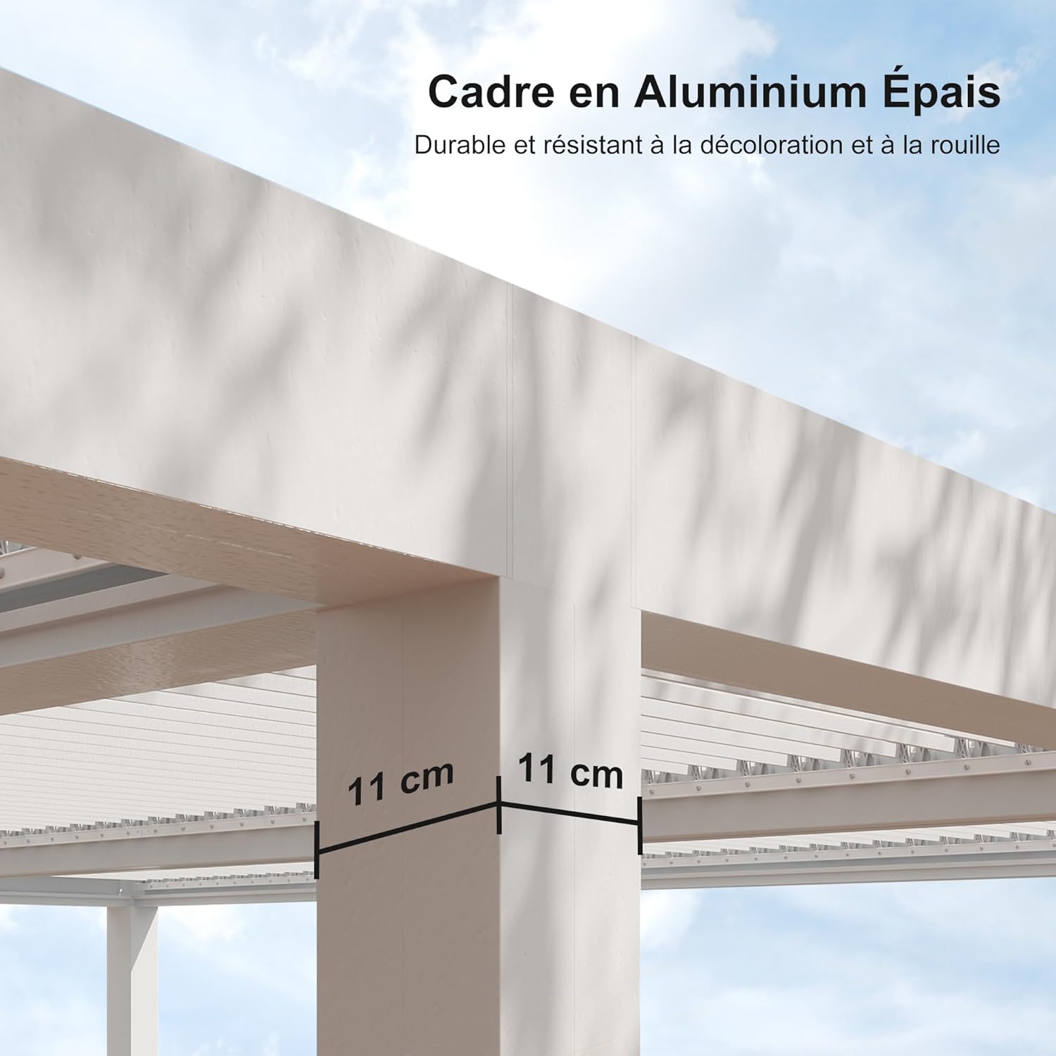 etezen - Pergola bioclimatique - 4,8x3,68m - lames orientables, éclairage intégré, aluminium, blanc