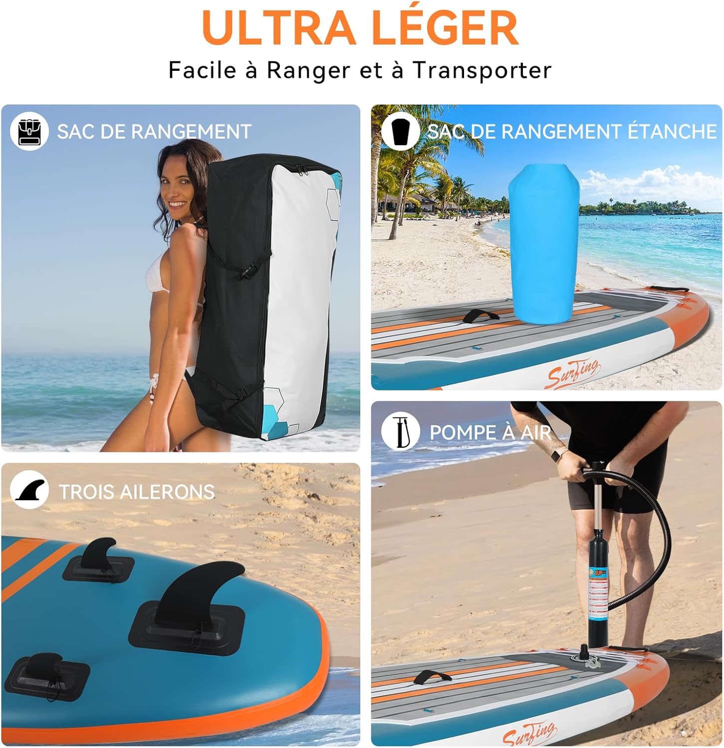 etezen - Paddle gonflable adulte - 320/335cm - 2 personnes, siège kayak, pagaie alu, caméra, pompe, 150kg