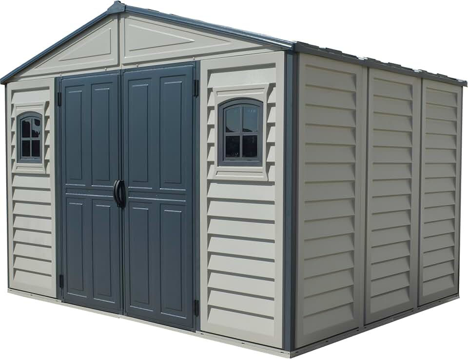 Abri de jardin etezen WoodBridge II PLUS - 10.5 x 8 (7.64 m²) - Plastique, kit fondation, 2 fenêtres, toit métal, sans 
