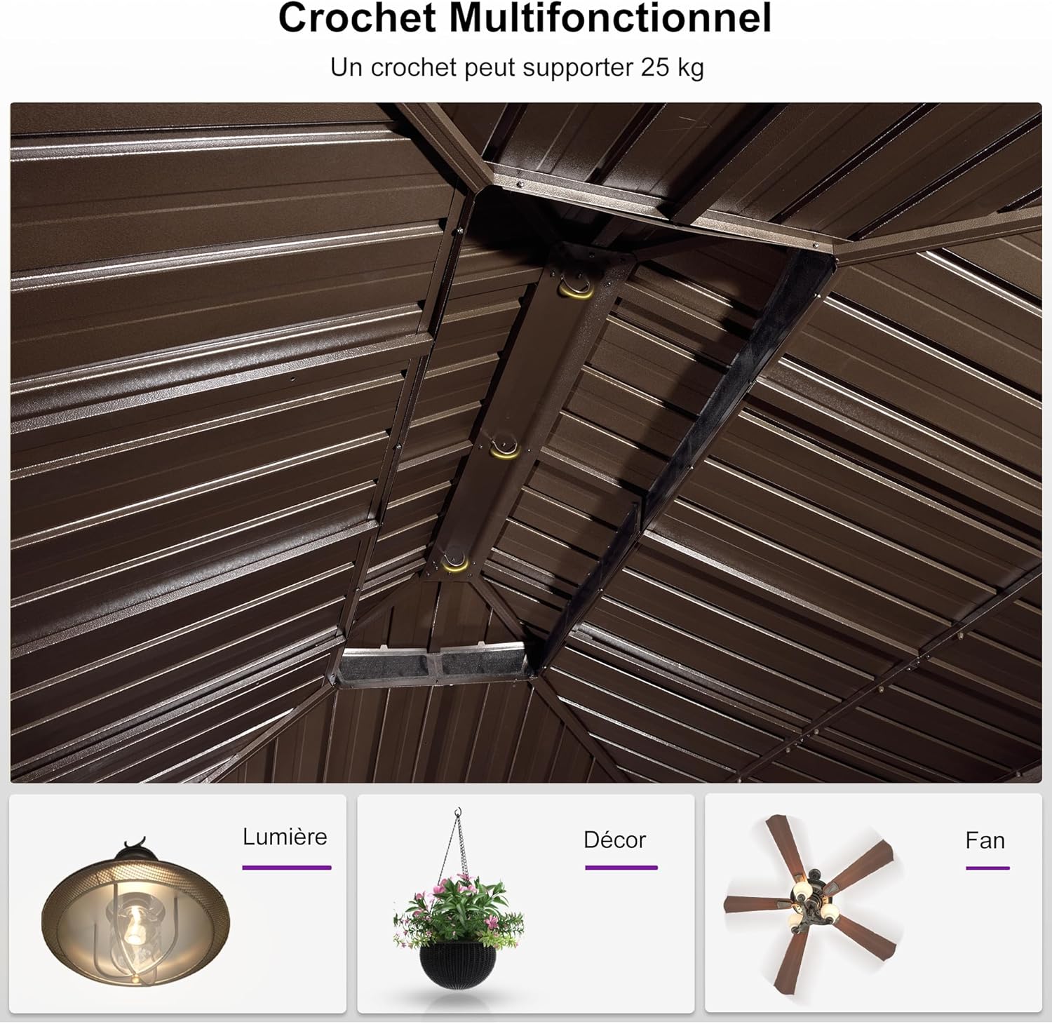 etezen - Pergola toit double 4,85x3,65m acier moustiquaire rideaux