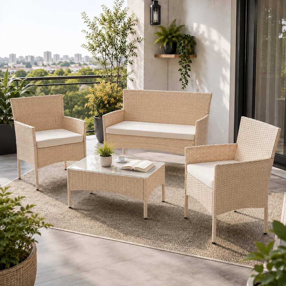 etezen - Fort Myers - ensemble 4 places en résine tressée, canapé 2 places, fauteuils, table, coussins, mobilier extérie