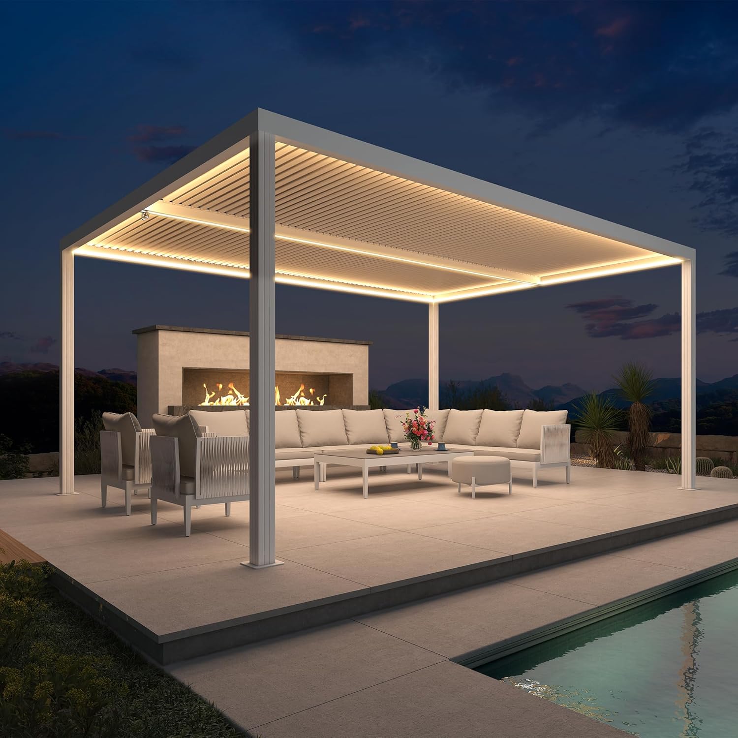 etezen - Pergola bioclimatique 4,84x3,68m alu, LED, gouttières