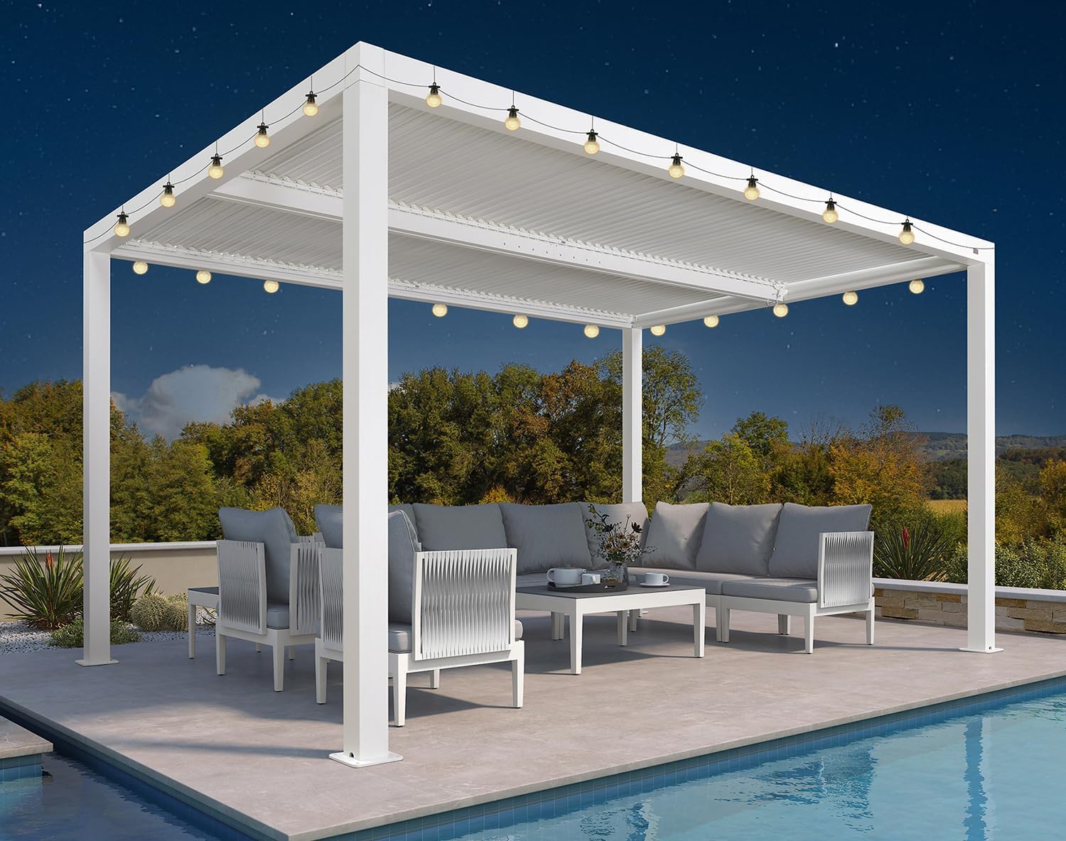 etezen - Pergola Bioclimatique - 4,24x3m - aluminium, éclairage, lames orientables