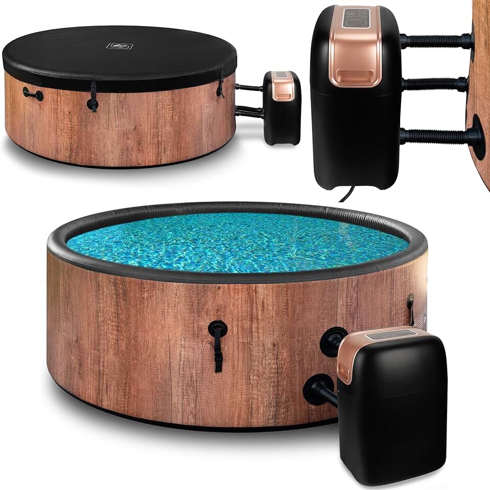 etezen Spa de jardin SPA de plein air Résistant à l'hiver SPA de plein air Gonflable - 6 personnes, aspect bois, matériau DWF robuste, gonflage rapide, hydromassage bien-être (Chêne)