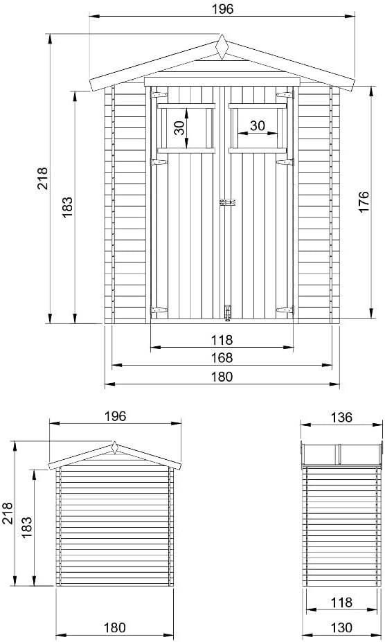 Abri de Jardin en Bois avec Sol TRAITÉ - Stockage extérieur I196xL136xH218 cm/ 1.98 m2 Petit abri à Outils, Local à vélos - Toit imperméable, fenêtres - etezen M367