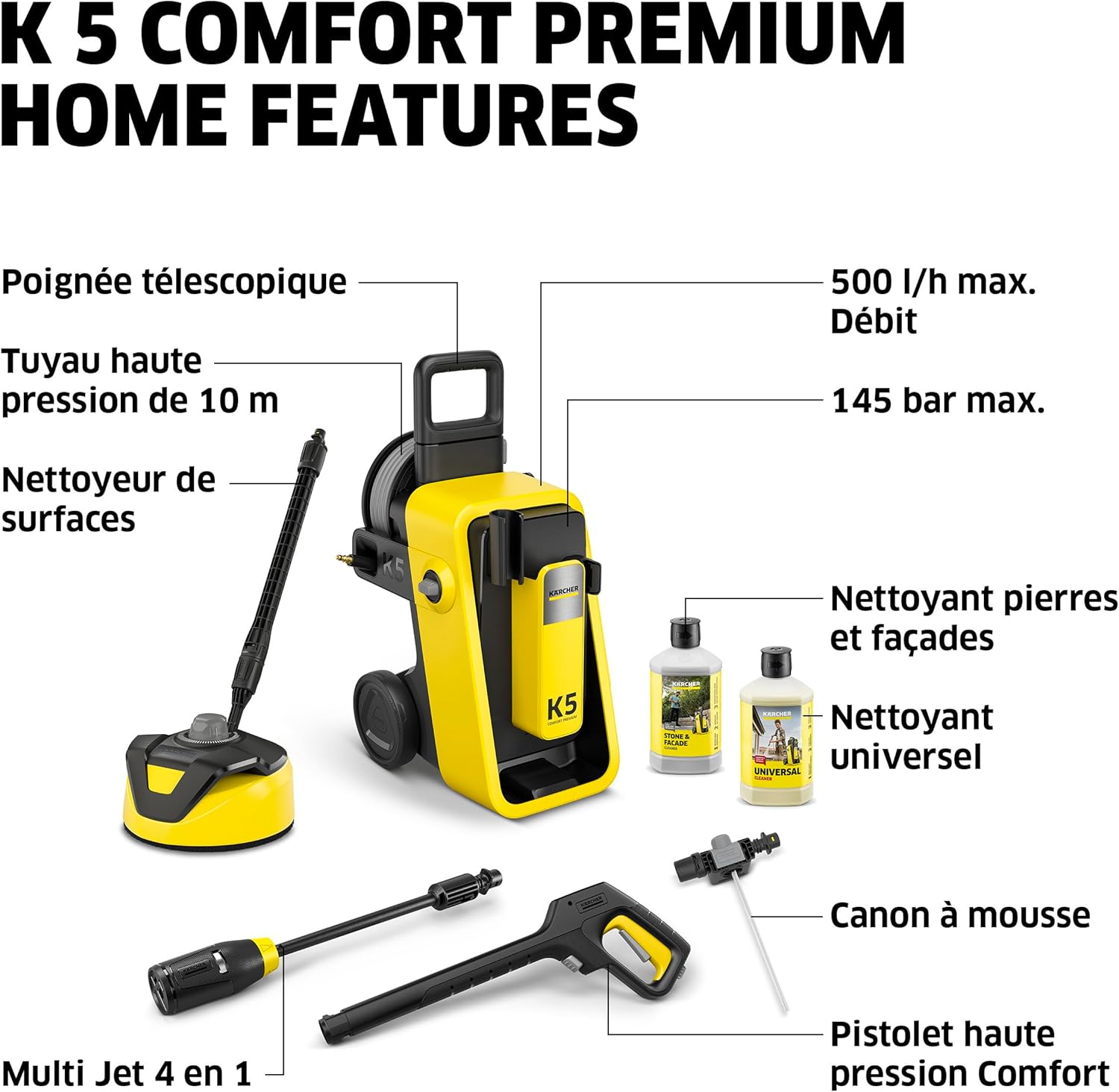 etezen - K 5 Comfort Premium - 145 bar, 500 l/h, enrouleur, Home Kit