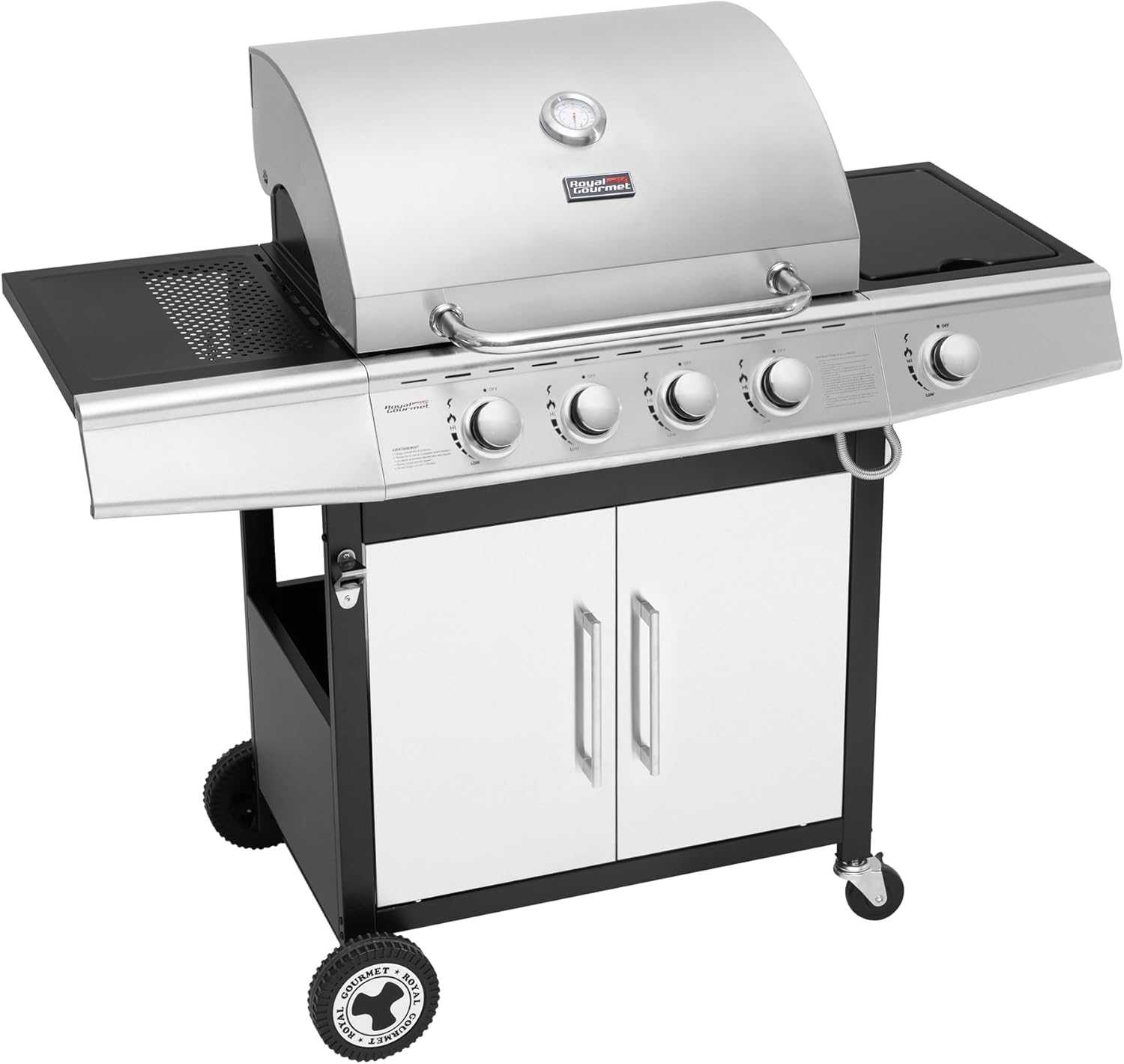 etezen - Barbecue Gaz 4+1 brûleurs inox - 14,5kW - 2 portes, thermomètre, roues directionnelles