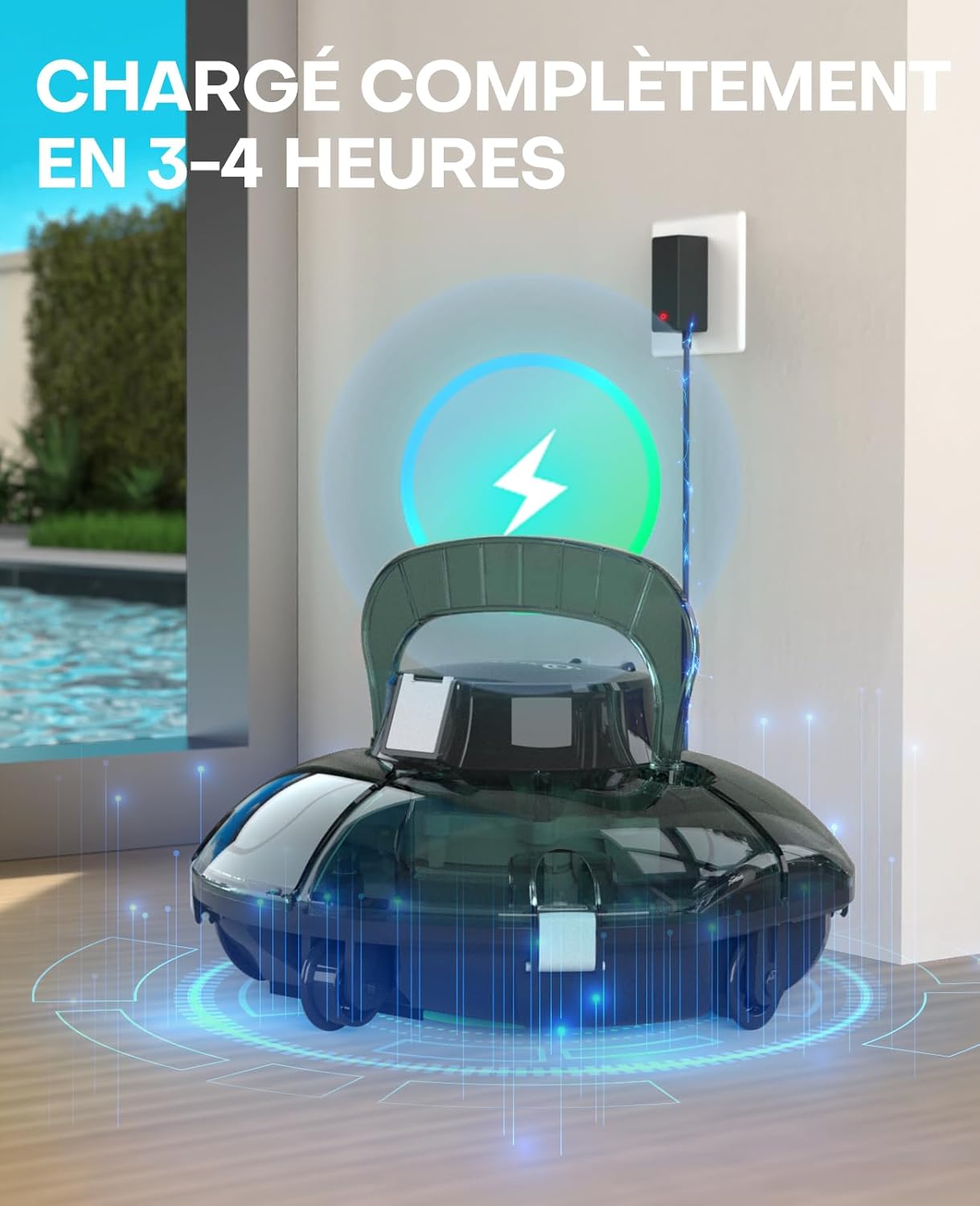 etezen Winny 200 Robot Piscine, Aspirateur Piscine Sans Fil Avec Batterie, Autonomie 75 Min pour Piscines Hors-Sol 60m², Double Filtration,Stationnement Automatique(Transparent Vert Blanc)