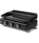 etezen - Plancha Silvia Evo 3 Feux Plaque Acier de 67 x 34 cm - 3 brûleurs - Grille de réchauffe...