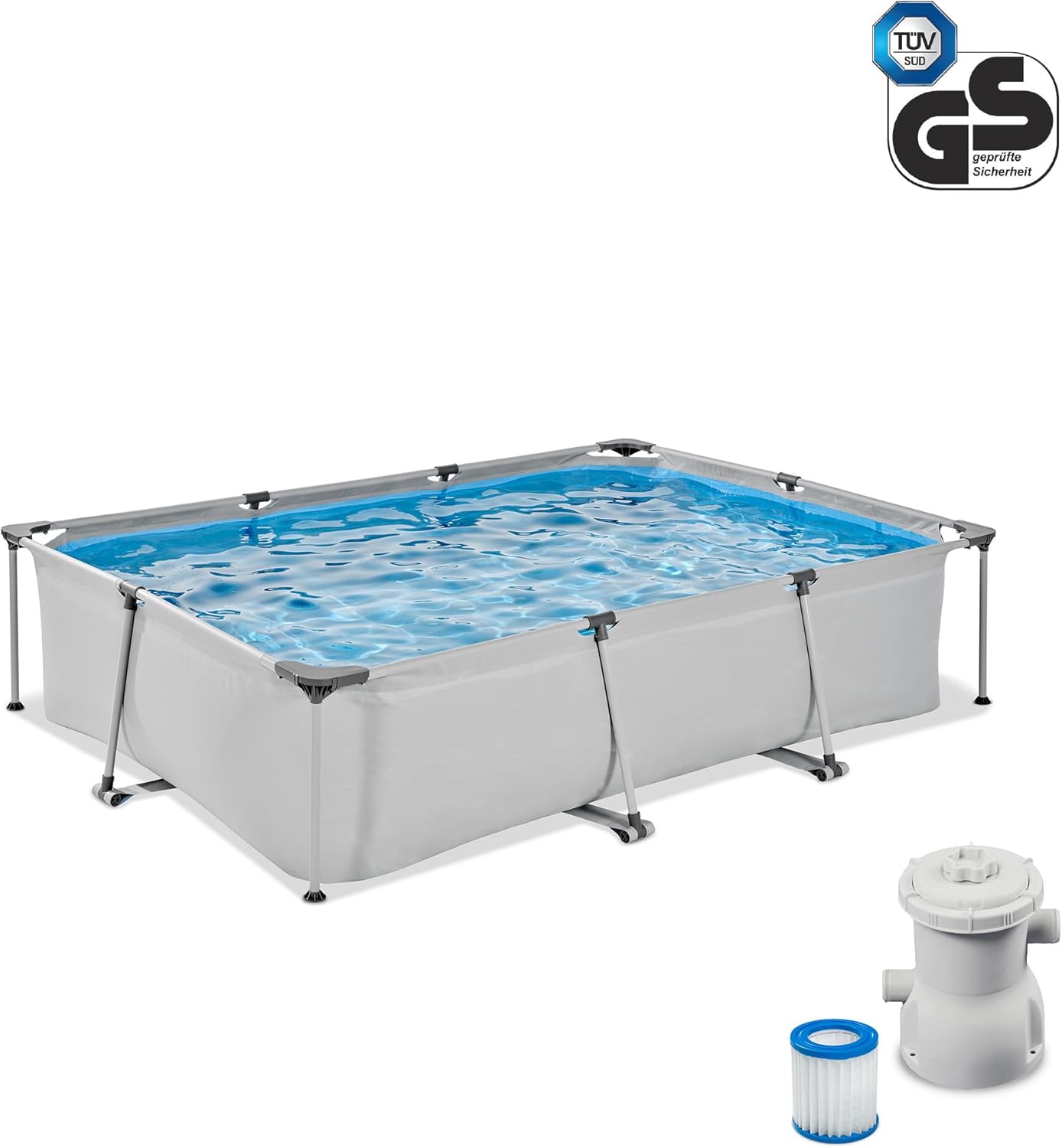 etezen Piscine Soft Grey - 300x200x65cm - Piscine Hors Sol Rectangulaire avec Pompe Filtrante à Cartouche - Entrée Basse - pour Les Jeunes Enfants - Cadre Stable - Design Unique - Gris