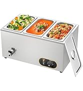 etezen Bain Marie Électrique en Acier Inoxydable 1500W, 3X 1/3 GN Récipients avec Couvercle,Temp...