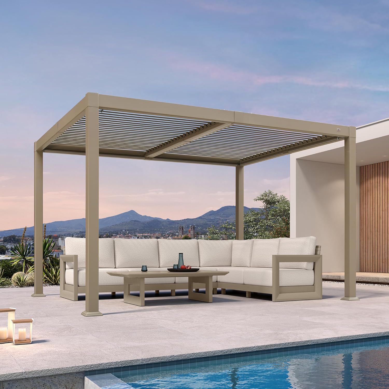 etezen - Pergola bioclimatique - 3x3,65m - LED, alu, lames orientables, étanche, anti-UV