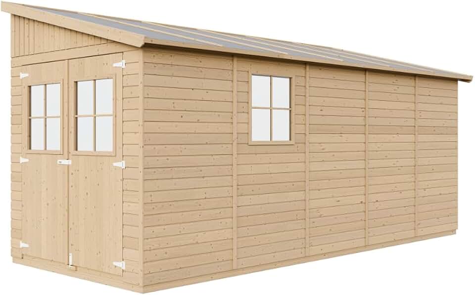 etezen M341 Abri de Jardin en Bois Naturel (sans paroi latérale)- Stockage extérieur avec fenêtres- H244x216x513 cm/10 m2, Hangar en Bois Naturel - Atelier Rangement Outils et vélos The Forest Stewardship Council