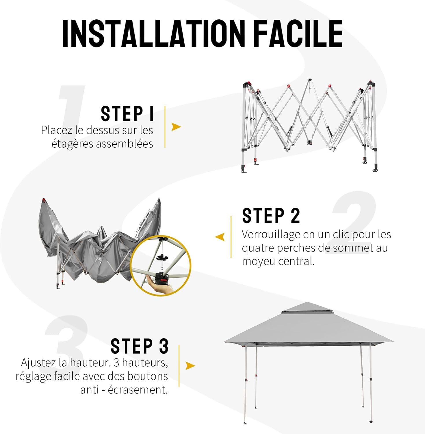 etezen - tonnelle jardin pop up - 4x4 m - double toit, côtés maille, hauteur réglable
