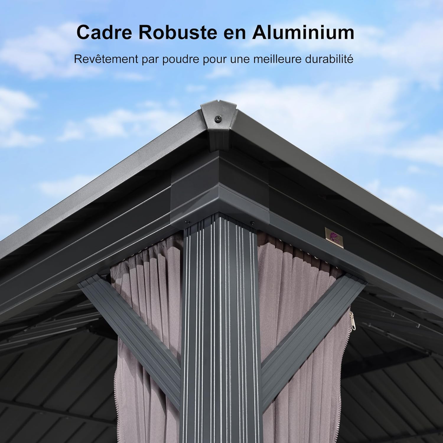 etezen - tonnelle extérieur double toit 3x3m, alu et acier, rideaux, guirlande lumineuse