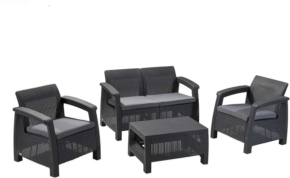 etezen - Salon Corfu 4 places - Table basse incluse - Anthracite