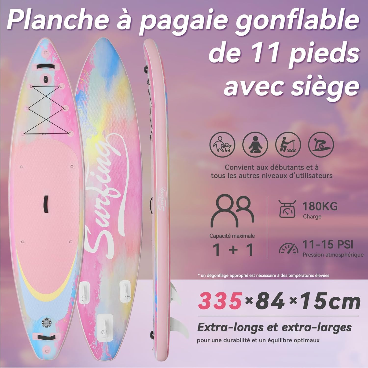 etezen - Paddle Gonflable Série Adulte - 320/335cm - 2 places, siège kayak, pagaie alu, support caméra, pompe, 150kg